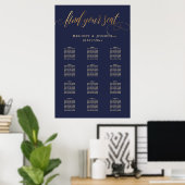 PixDezines Navy+Gold-Kalligraphie, Seating Chart Poster (Heimbüro)