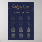 PixDezines Navy+Gold-Kalligraphie, Seating Chart Poster (Vorne)