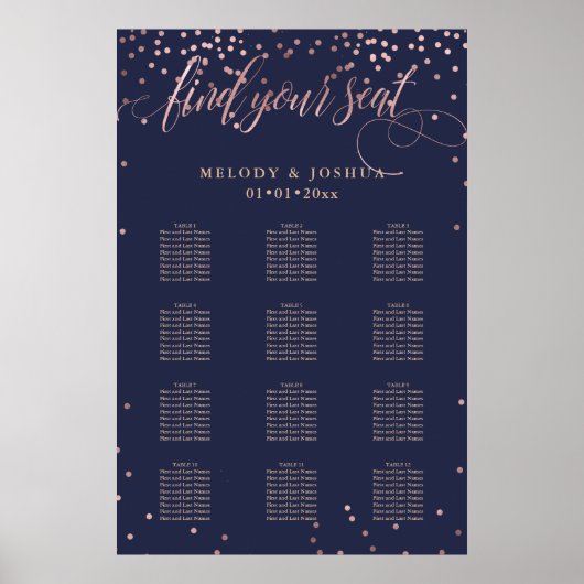 PixDezines Navy+Rose Gold Script, Seating Chart Poster (Vorne)