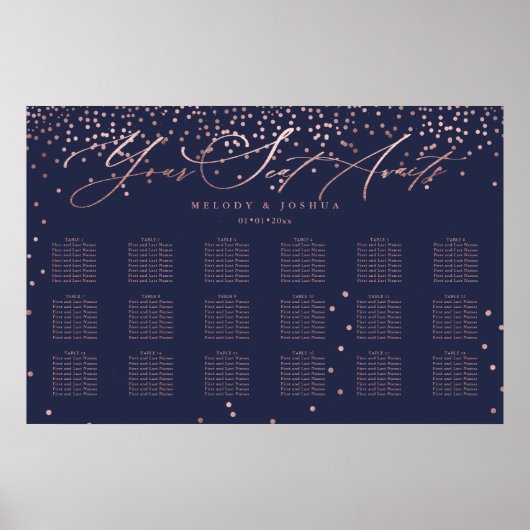 PixDezines Navy+Rose Gold Script, Seating Chart Poster (Vorne)
