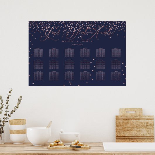 PixDezines Navy+Rose Gold Script, Seating Chart Poster (Küche)
