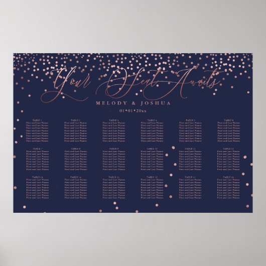PixDezines Navy+Rose Gold Script, Seating Chart Poster (Vorne)