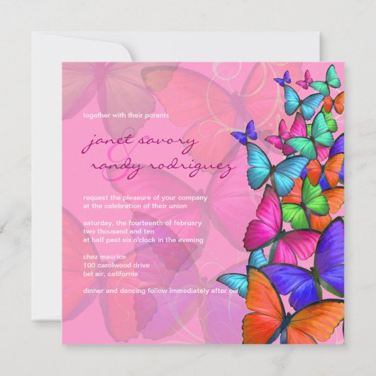 PixDezines Neon Fluttering By/DIY Hintergrundfarbe Einladung (Rückseite)