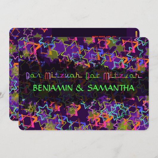 PixDezines NEON/GRUNGE STARS/BAR+BAT MITZVAH Einladung (Vorne/Hinten)