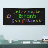 PixDezines Neon Lights Bar Mitzvah Banner 6'x2.5' (Messe)