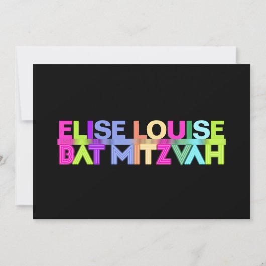 PixDezines Neon Lights Bat Mitzvah Einladung (Vorderseite)