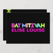 PixDezines Neon Lights Bat Mitzvah Einladung (Vorne/Hinten)