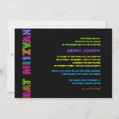 PixDezines Neon Lights Bat Mitzvah Einladung (Rückseite)