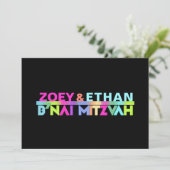 PixDezines Neon Lights B'nai Mitzvah ✡ Einladung (Stehend Vorderseite)