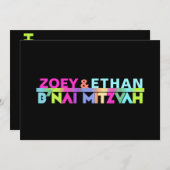 PixDezines Neon Lights B'nai Mitzvah ✡ Einladung (Vorne/Hinten)