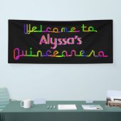 PixDezines Neon Lights Quinceanera Banner 6'x2.5' (Messe)