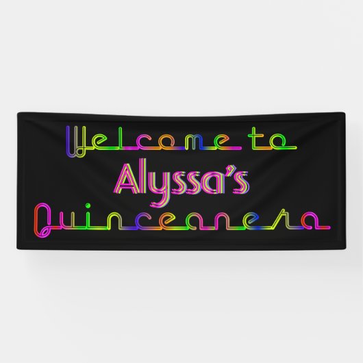 PixDezines Neon Lights Quinceanera Banner 6'x2.5' (Horizontal)