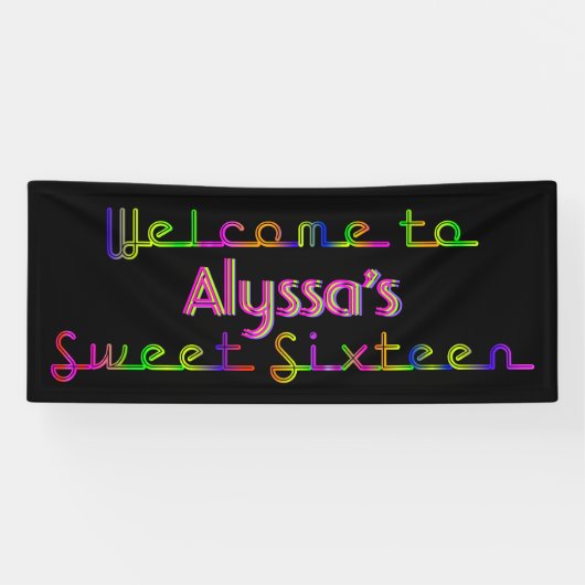 PixDezines Neon Lights Sweet 16 Banner 6'x2.5' (Horizontal)