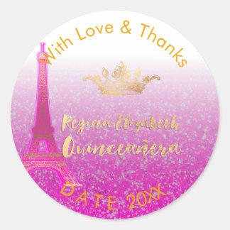 PixDezines Neon Pink Eiffel/Sweet 15/DIY Vielen Da Runder Aufkleber