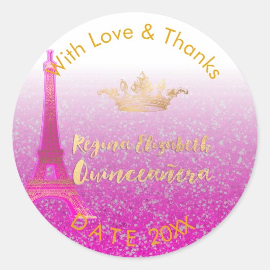 PixDezines Neon Pink Eiffel/Sweet 15/DIY Vielen Da Runder Aufkleber (Vorderseite)