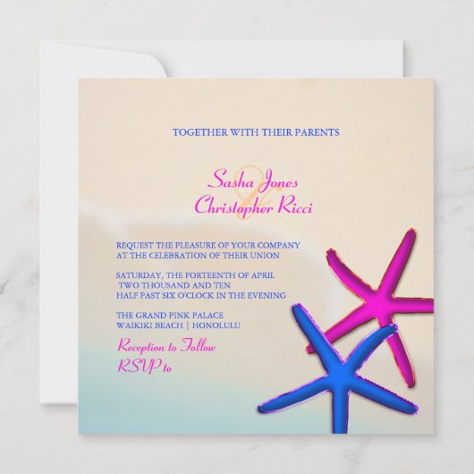 PixDezines Neon Starfish/Beach Hochzeit Einladung (Rückseite)