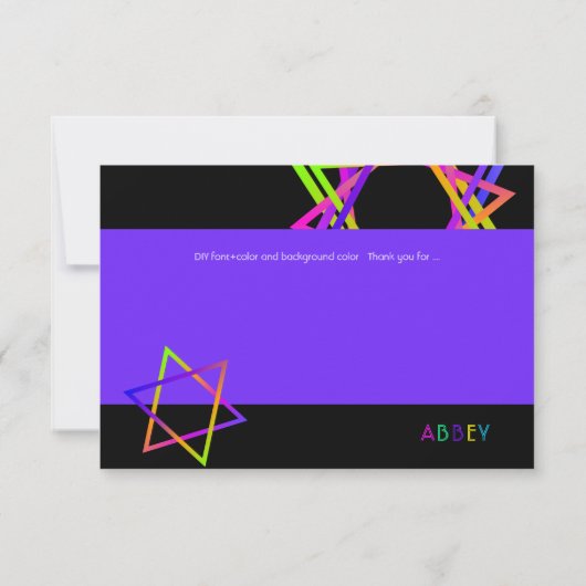 PixDezines Neon Stars Mitzvah Vielen Dank Dankeskarte (Rückseite)