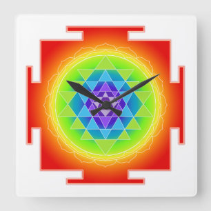 PixDezines Neon Style Sri Yantra Quadratische Wanduhr