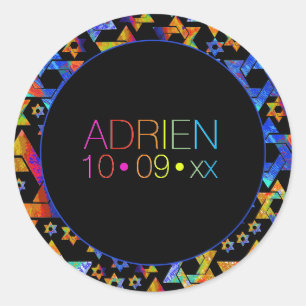 PixDezines Neons Typografie Bar Mitzvah Logo Runder Aufkleber