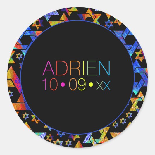 PixDezines Neons Typografie Bar Mitzvah Logo Runder Aufkleber (Vorderseite)