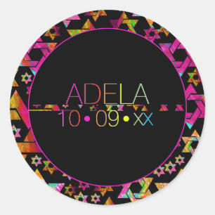 PixDezines Neons-Typografie Bat Mitzvah-Logo Runder Aufkleber