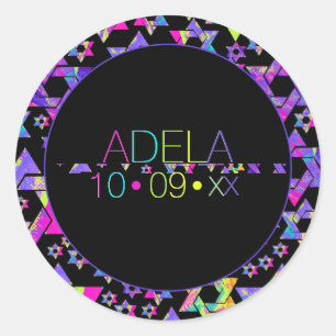 PixDezines Neons Typografy Bat Mitzvah Logo Class Runder Aufkleber