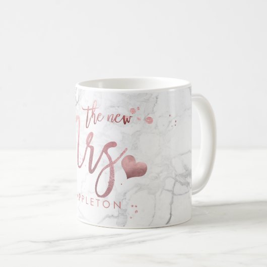 PixDezines New Mrs./Marble Imitats Rose Gold/Scrip Kaffeetasse (VorderseiteRechts)