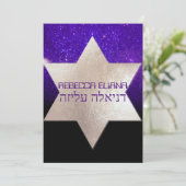 PixDezines Night Sky/Lila/typografisch/ba mitzvah Einladung (Stehend Vorderseite)