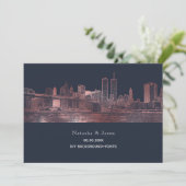 PixDezines NYC Skyline/Imitats Rose Gold/DIY Navy Einladung (Stehend Vorderseite)