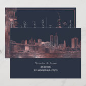PixDezines NYC Skyline/Imitats Rose Gold/DIY Navy Einladung (Vorne/Hinten)