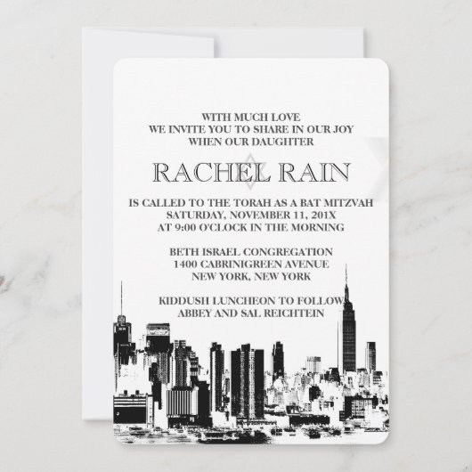 PixDezines NYC urban/bat mitzvah Einladung (Rückseite)