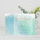 PixDezines Ocean Watercolor Beach Bat Mitzvah Einladung (Stehend Vorderseite)