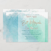 PixDezines Ocean Watercolor Beach Bat Mitzvah Einladung (Vorne/Hinten)