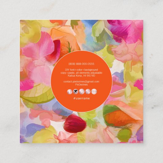 PixDezines O'kika Blume, Aquarellfarben, Orchideen Quadratische Visitenkarte (Rückseite)