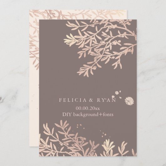 PixDezines Olive Branches/Rose Gold/DIY Beckgrand Einladung (Vorne/Hinten)