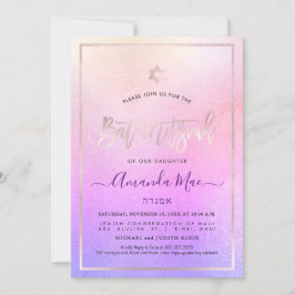 PixDezines Ombre Blush Pink+Violet Bat Mitzvah Einladung