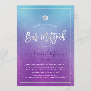 PixDezines Ombre Deep Blue Sea Bat Mitzvah Einladung