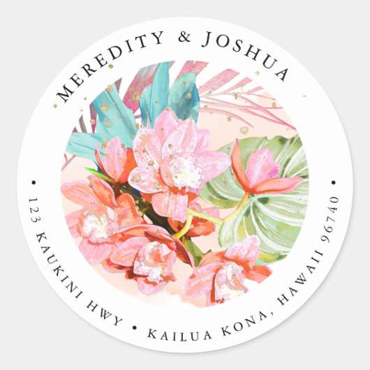 PixDezines Orange Cymbidium Orchid Silver Foliage Runder Aufkleber (Vorderseite)