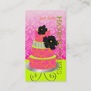PixDezines Orange+Hot Pink Damask cake/pâtisserie Visitenkarte