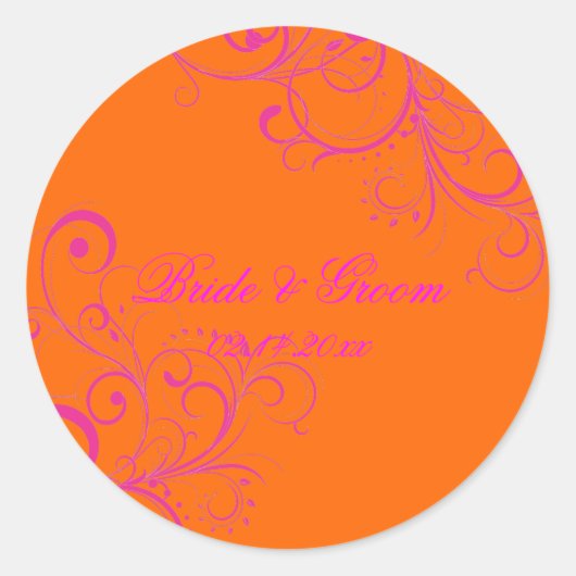 PixDezines Orange + Pink Wirbel Hochzeitsaufkleber Runder Aufkleber (Vorderseite)