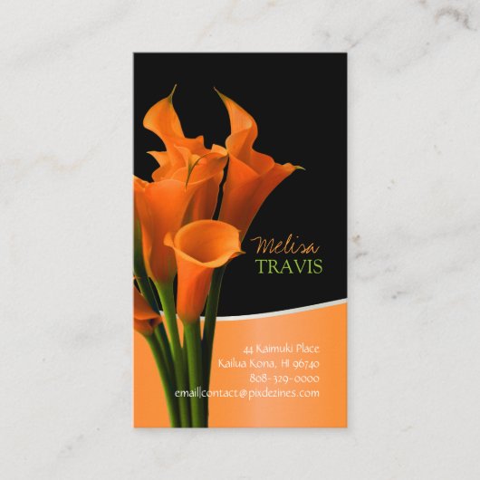 PixDezines Orangenkala Lilie/DJ Hintergrund Visitenkarte (Vorderseite)