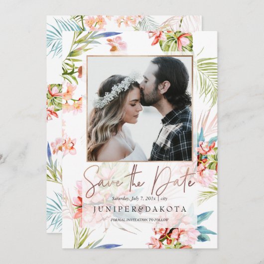 PixDezines Orchid Isle, Peach Orchid+Palms Einladung (Vorne/Hinten)