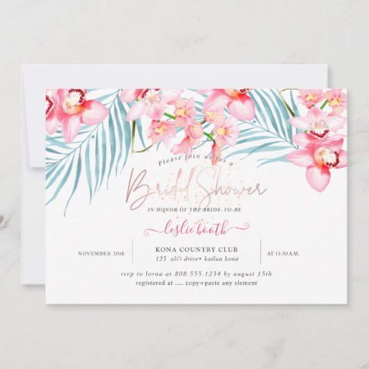 PixDezines Orchid Isle, tropisches Brautparty Einladung (Vorderseite)