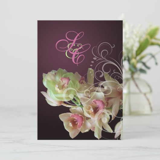 PixDezines Orchid + Ornamental Geblüht Einladung (Stehend Vorderseite)