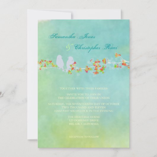 PixDezines Original Love Vögel auf Wasserfarbe Einladung (Vorderseite)