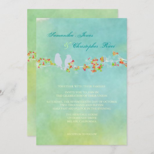 PixDezines Original Love Vögel auf Wasserfarbe Einladung (Vorne/Hinten)