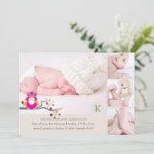 PixDezines-owl-Fotovorlage Geburtsankündigung Ankündigung (Stehend Vorderseite)