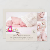 PixDezines-owl-Fotovorlage Geburtsankündigung Ankündigung (Vorne/Hinten)