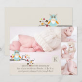 PixDezines-owl-Fotovorlage Geburtsankündigung Ankündigung (Vorne/Hinten)