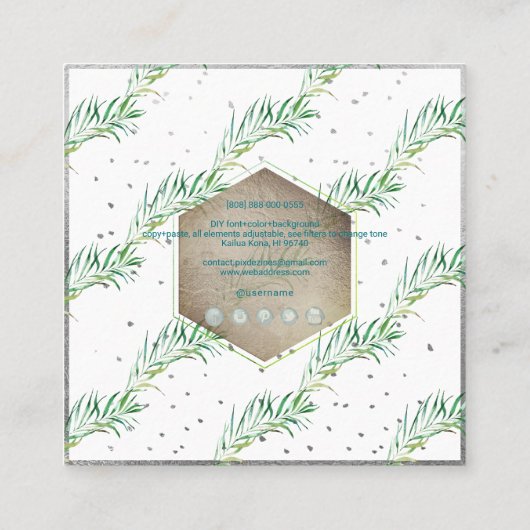 PixDezines PALM FRONDS, GREENERY Quadratische Visitenkarte (Rückseite)